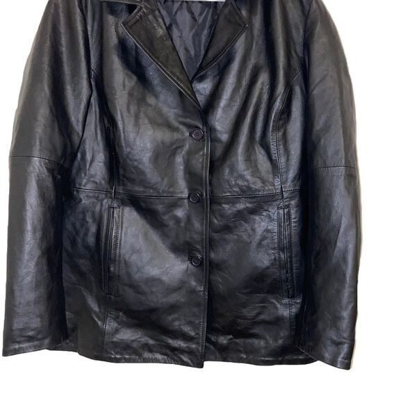 Excelled Collections Woman's Black 3 Button‎ 100% Leather Jacket Coat Size XL - Picture 3 of 7